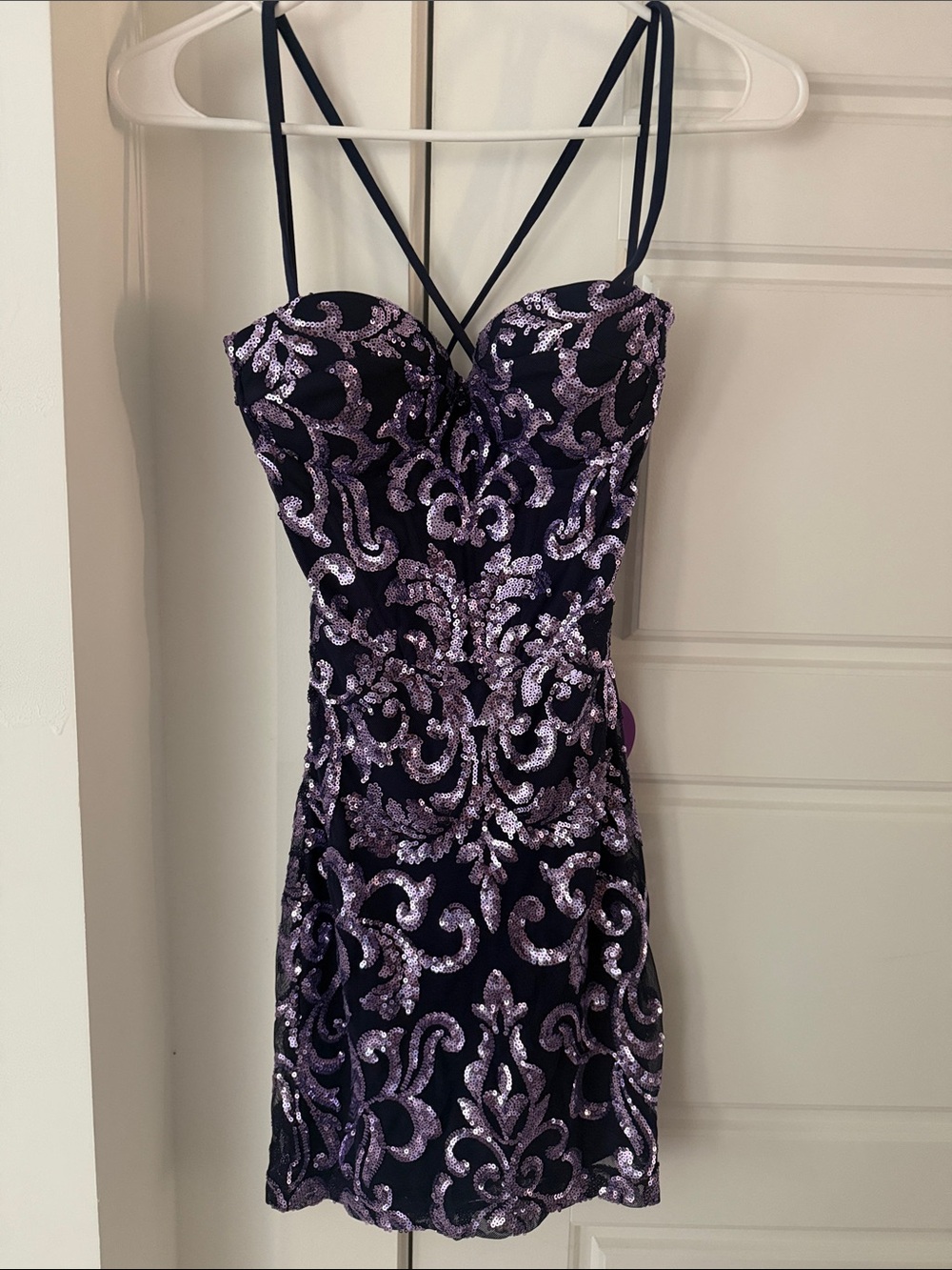 Windsor Black Mini Dress with Lilac Sequin Filigree